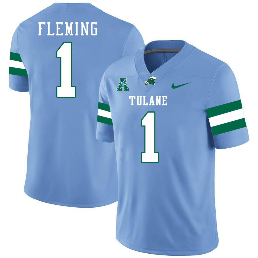 #1 Dontae Fleming Tulane Green Wave Jersey College Football Uniforms,Apparels Stitched-Blue